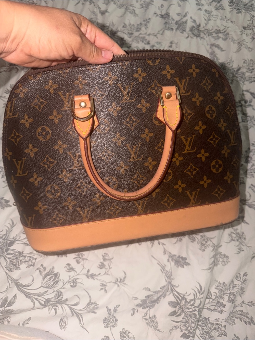 Brown Monogram Satchel with Tan Trim - Picture 7 of 15